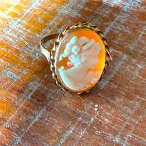 White Silhouette Cameo on Coral 14k Gold